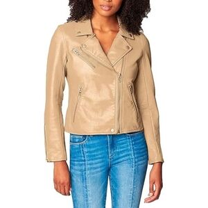 BLANKNYC Beige Faux Leather Moto Jacket Gold Zip Hardware Women’s Small